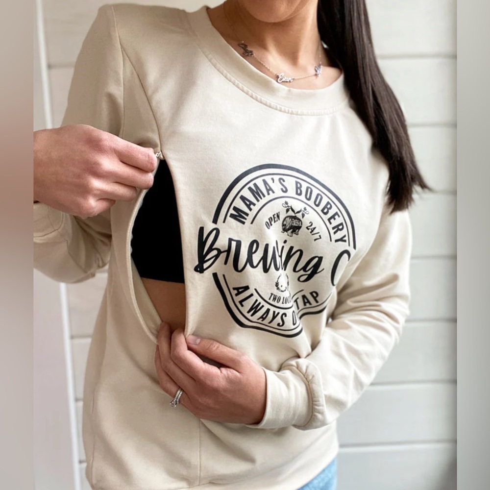 Mama’s Boobery Nursing Sweatshirt - Sand XL